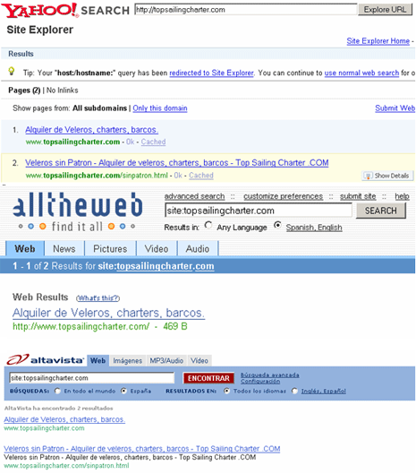 Resultados Yahoo, Althweb y Altavista
